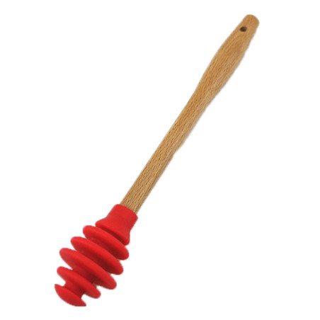 Cuillère à miel en bois avec embout silicone coloré - rouge