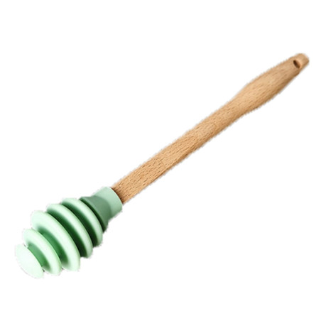 Cuillère à miel en bois avec embout silicone coloré - vert