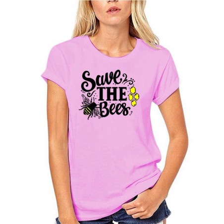 T-shirt femme retro save the bees, sauvez les abeilles - rose