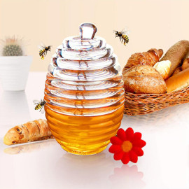 Cute Beehive Honey Pot with Dipper | Crystal-Clear Jar