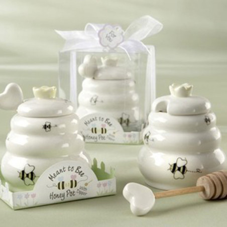 Cute Ceramic Bee Honey Pot with Heart Dipper | 1001BEES