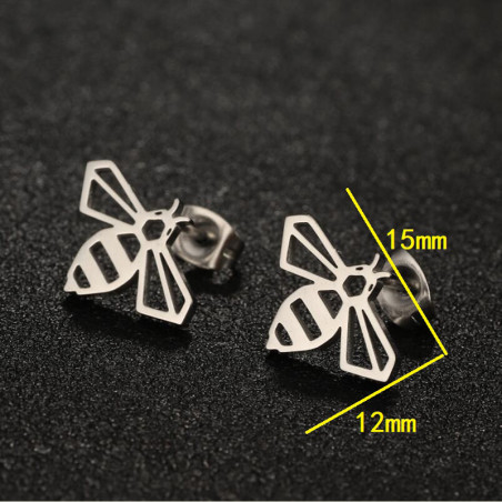 Clous d'oreilles abeilles graphiques - couleur argent