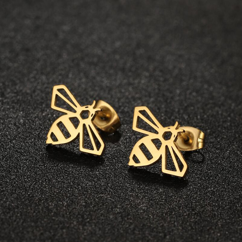 Clous d'oreilles abeilles graphiques - couleur or