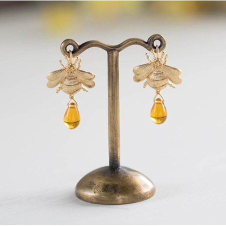 Bee and Honey Drop Earrings - Cute Dangle Jewelry Gift