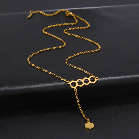 Collier pendentif alvéole couleur argentée ou dorée modèle or