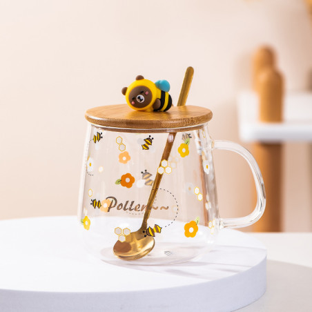 Tasse en verre dessins abeilles - modèle 3