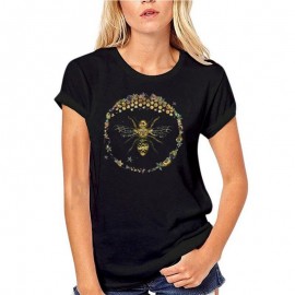 T-shirt Femme Abeille cercle nid d'abeille - noir