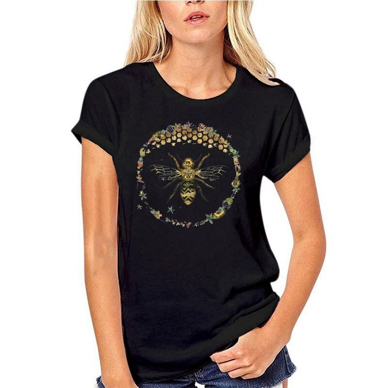 T-shirt Femme Abeille cercle nid d'abeille - noir