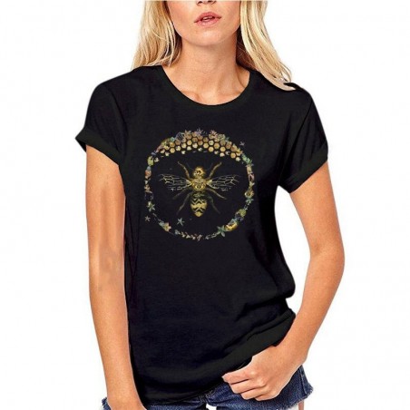 T-shirt Femme Abeille cercle nid d'abeille - noir