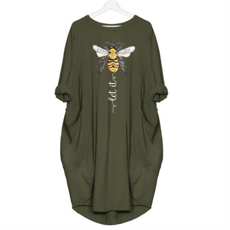 La robe t-shirt la plus cool ! Let it BEE les poches - couleur vert kaki