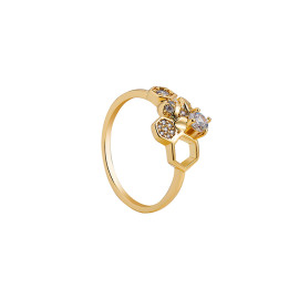 Bague abeille et alvéoles enchevêtrées - modèle or