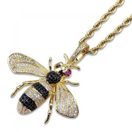 Collier abeille Collier pendentif chaîne tressée et abeille en strass - modèle or