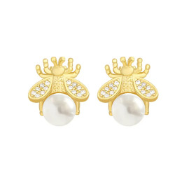 boucle d'oreilles abeille Clous perles dorés ou argentés modèle or