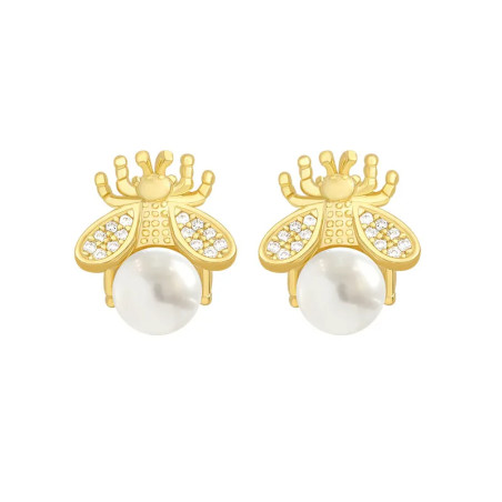 boucle d'oreilles abeille Clous perles dorés ou argentés modèle or