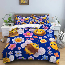 Housse de couette et taies d'oreiller : abeilles rondes