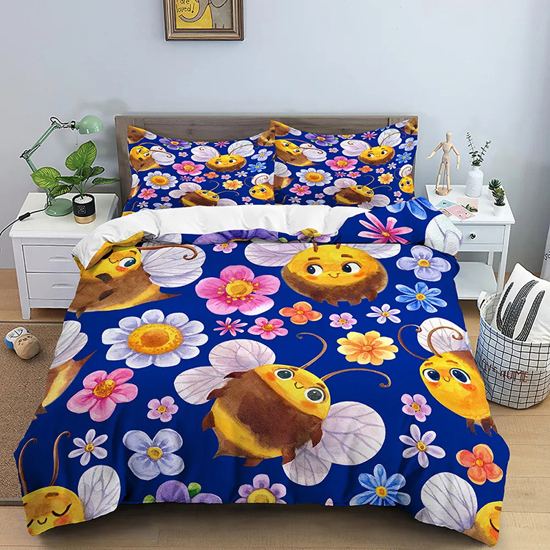 Cute Bee Bedding Set | Round Bees Duvet Cover & Pillowcases