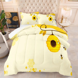 Parure de lit imprimée abeille avec un joli essaim !
