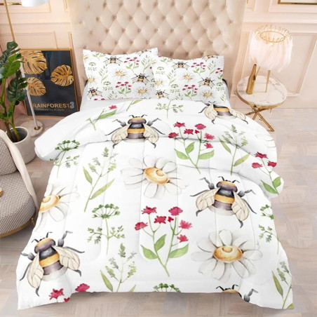 Cute Bee & Floral Print Duvet Cover Set | 1001Bees