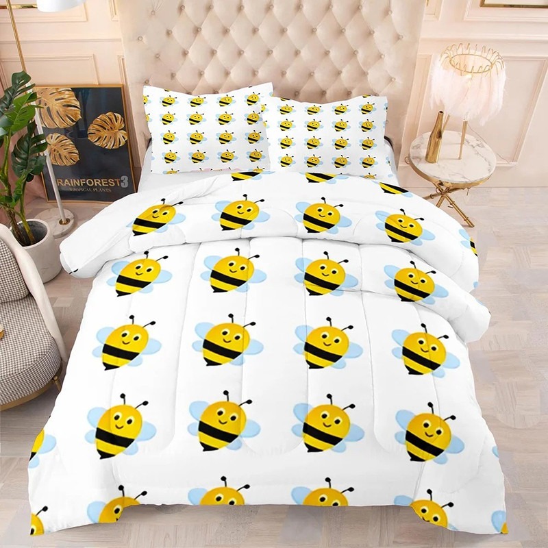 Parure de lit imprimée abeille avec motif abeille de dessin animé