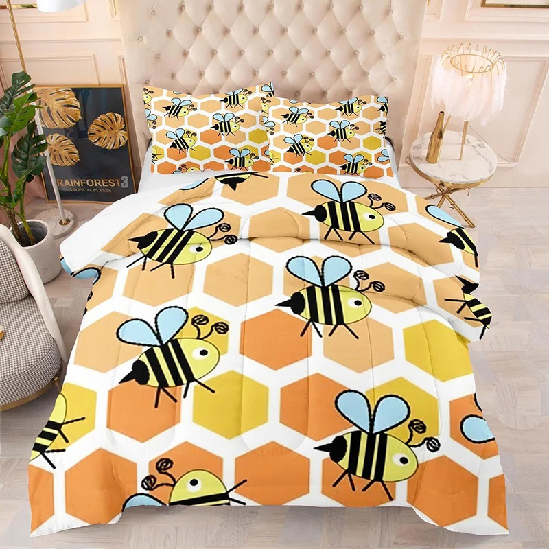 Cute Flying Bee Duvet Cover Set | Unique Bee Lover Gift