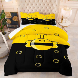 Magnifique Parure de lit imprimée abeille jaune et noire toute ronde