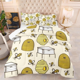 Magnifique Parure de lit imprimée abeille avec différents formes de ruches