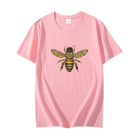 T-shirt col rond dessin d'abeille - couleur rose