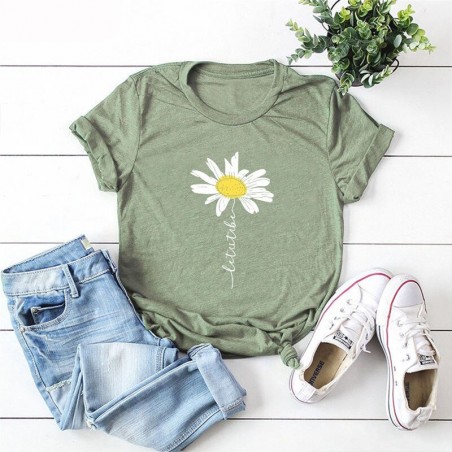 T-Shirt à manches courtes Femme Let it Be imprimé marguerite couleur vert