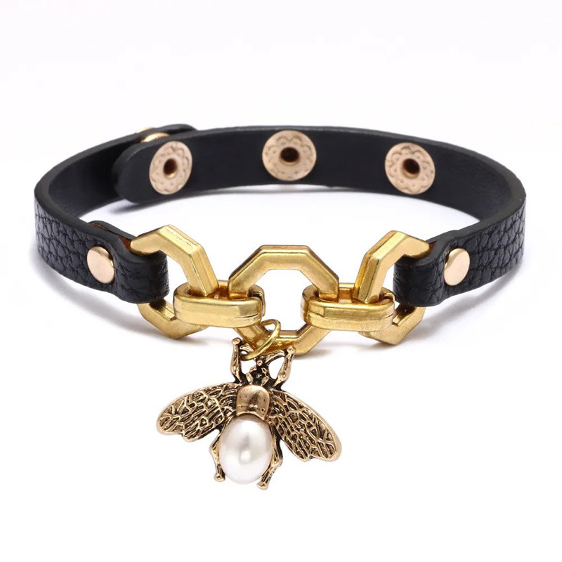 Bracelet rock abeille perlée - couleur noir