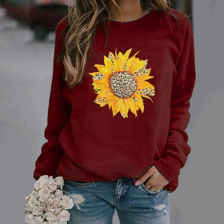 Sweatshirt tournesol léopard - couleur burgundy