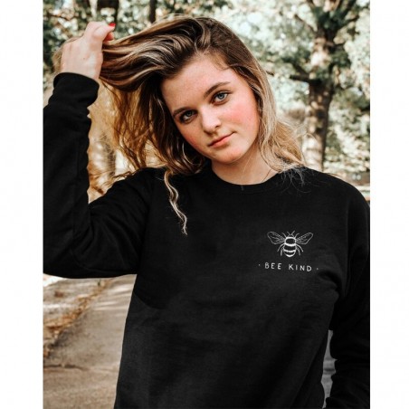 Sweatshirt Abeille Femme col rond à motif abeille Bee Kind noir