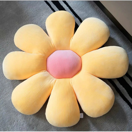Coussin peluche marguerite  6 couleurs pastel - couleur jaune