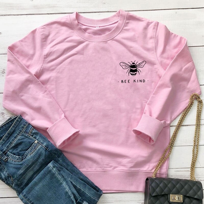 Sweatshirt Abeille Femme col rond à motif abeille Bee Kind rose