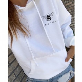 Sweat-shirt Femme à manches longue, capuche et poche ventrale Bee Kind blanc