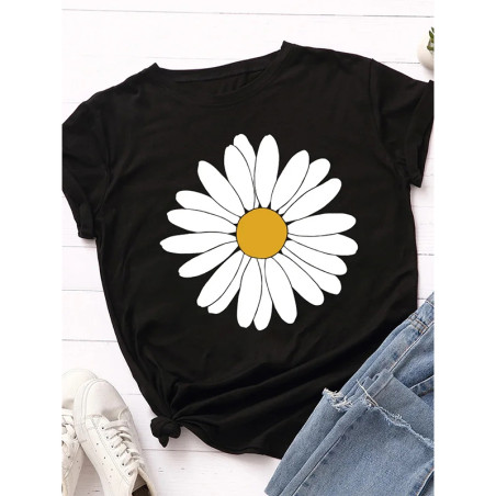 T-shirt marguerite franche - couleur NOIR