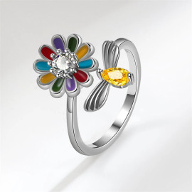 vue complète de l'abeille qui butine une fleur colorée  bague tournante anti-stress