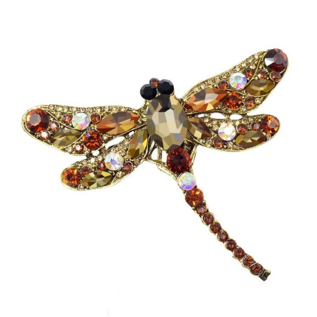 Grande libellule Broche Vintage en Cristal OR