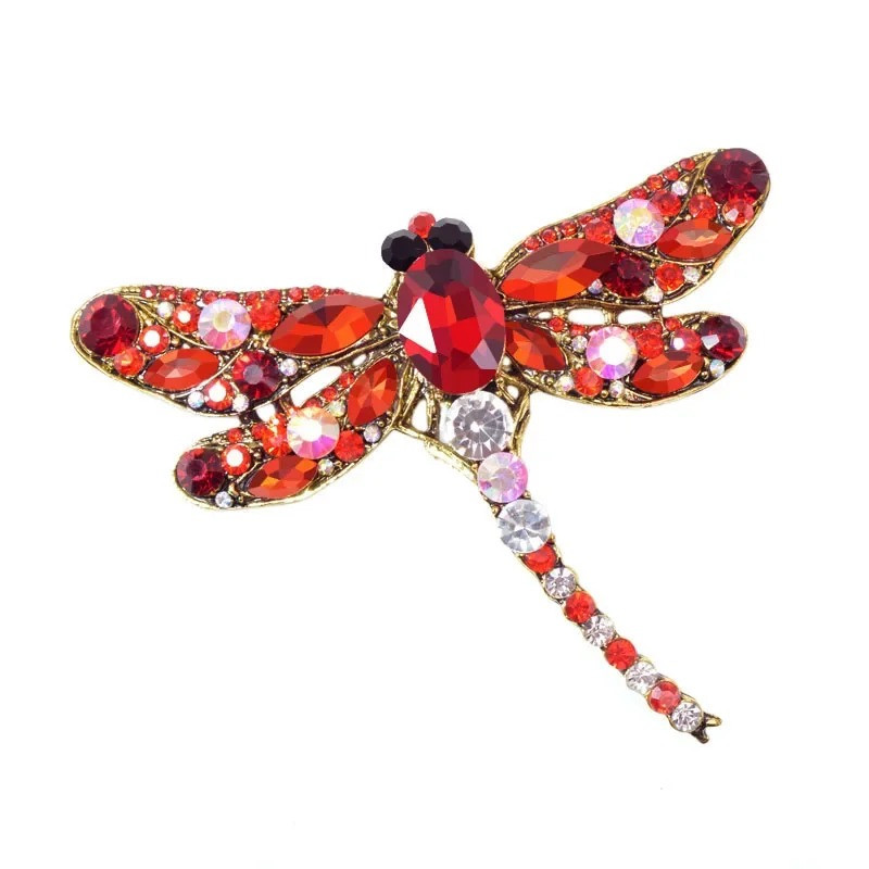 Grande libellule Broche Vintage en Cristal Rouge