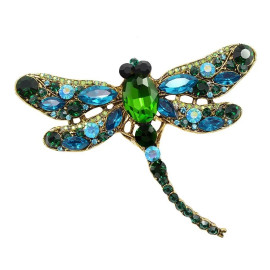 Grande libellule Broche Vintage en Cristal Vert