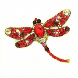 Magnifique Broche Libellule Grand Format Couleur Rouge