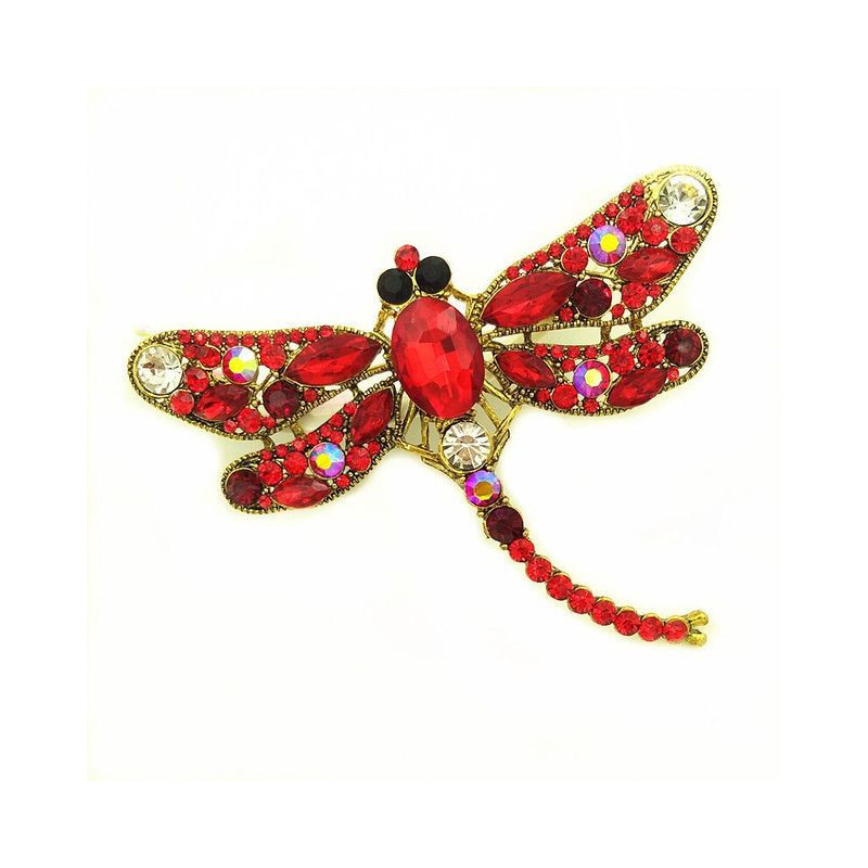 Magnifique Broche Libellule Grand Format Couleur Rouge