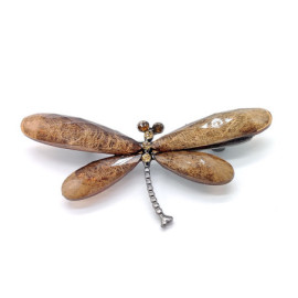 Petite Broche Libellule Artistique en Cristal Marron