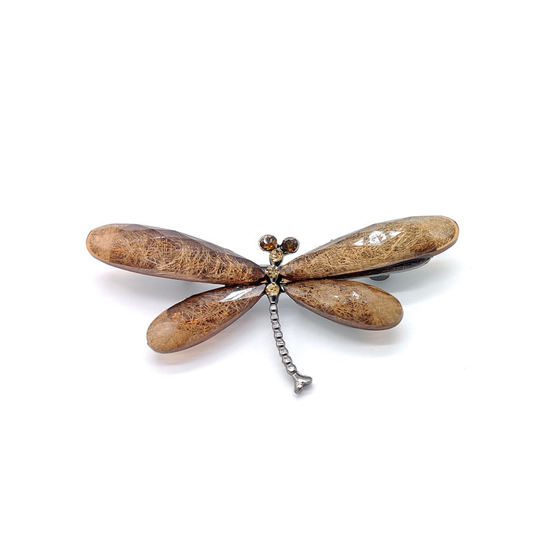 Petite Broche Libellule Artistique en Cristal Marron