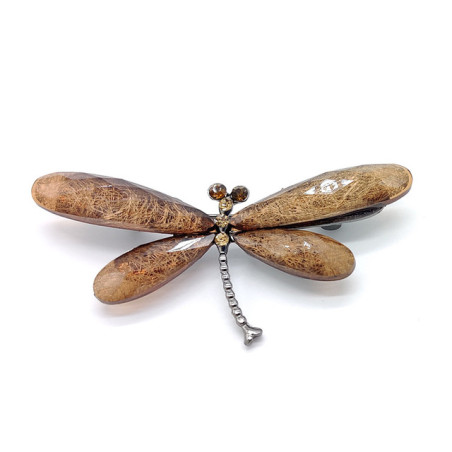 Petite Broche Libellule Artistique en Cristal Marron