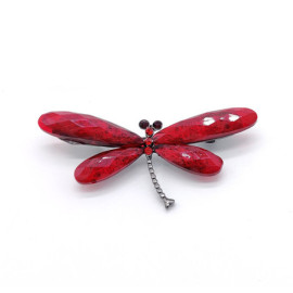 Petite Broche Libellule Artistique en Cristal Rouge