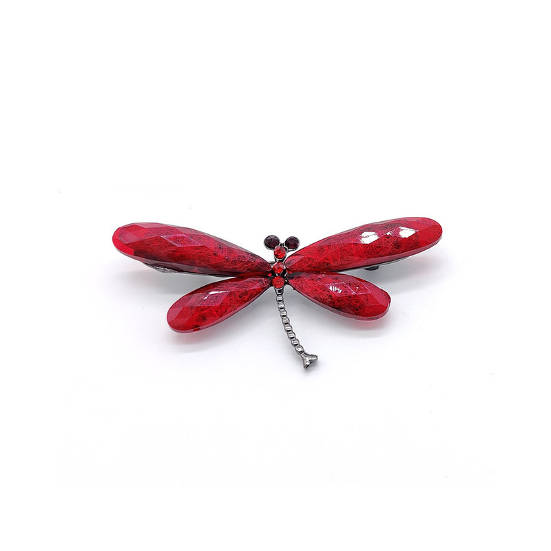 Petite Broche Libellule Artistique en Cristal Rouge