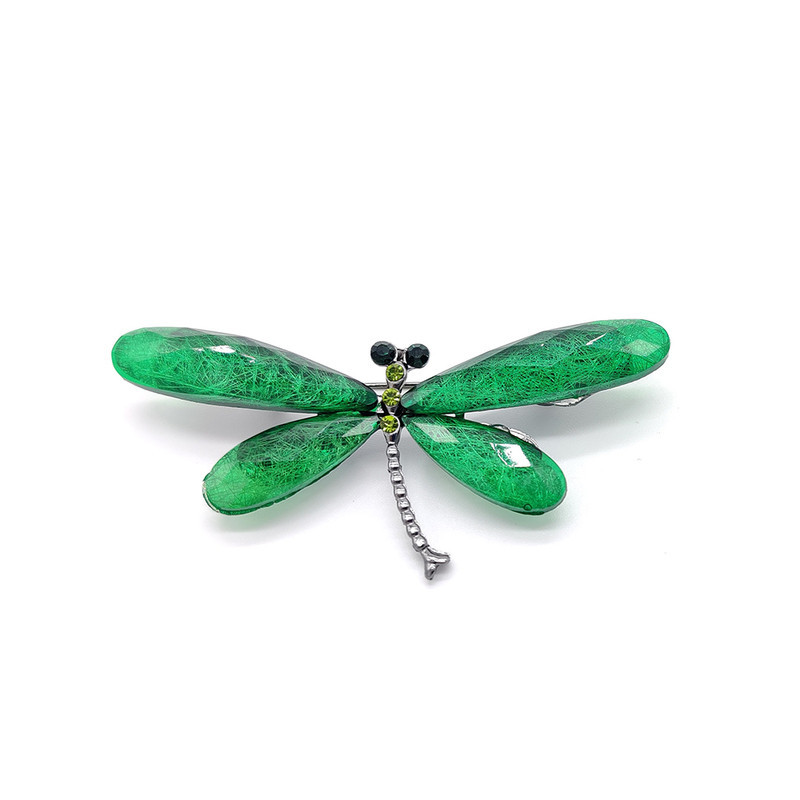 Petite Broche Libellule Artistique en Cristal Vert