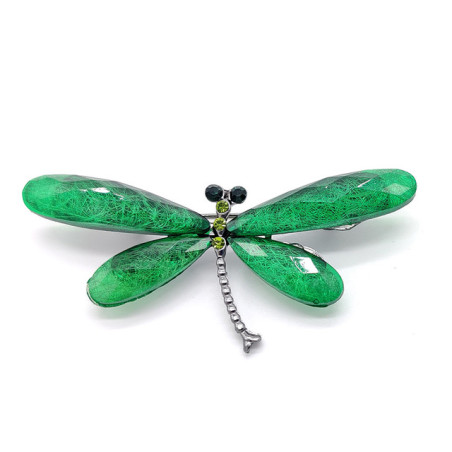 Petite Broche Libellule Artistique en Cristal Vert