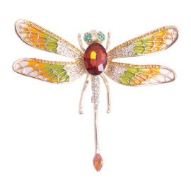 Magnifique Grande Broche Libellule Émaillée Couleur Rouge