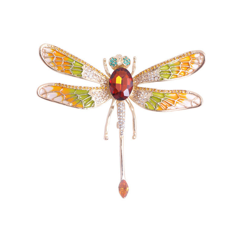Magnifique Grande Broche Libellule Émaillée Couleur Rouge
